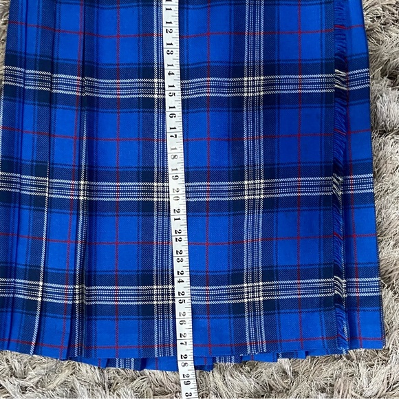 Highland Home Industries blue plaid pleated 100% wool wrap  skirt. Size 10. Used - Picture 5 of 7